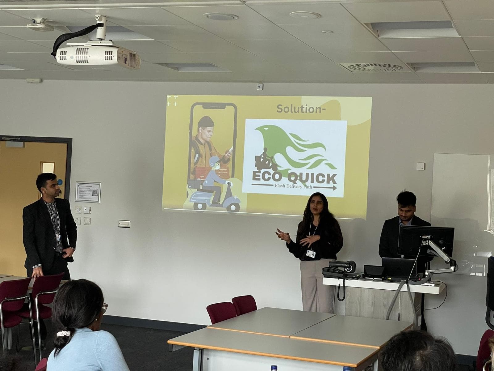 Preeti pitching EcoQuick at a competition